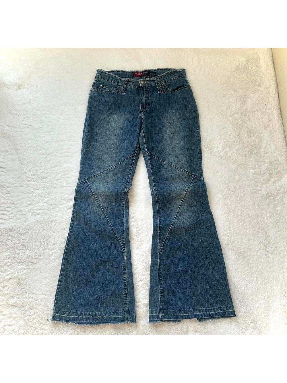 Younique Flare Jeans Size 7 Medium Wash Split Hem Boho Hippie Y2K 2000s